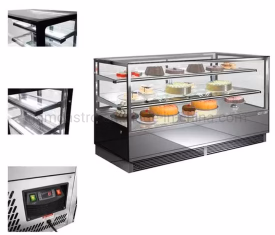 Зеркальная передняя квадратная стеклянная витрина для торта